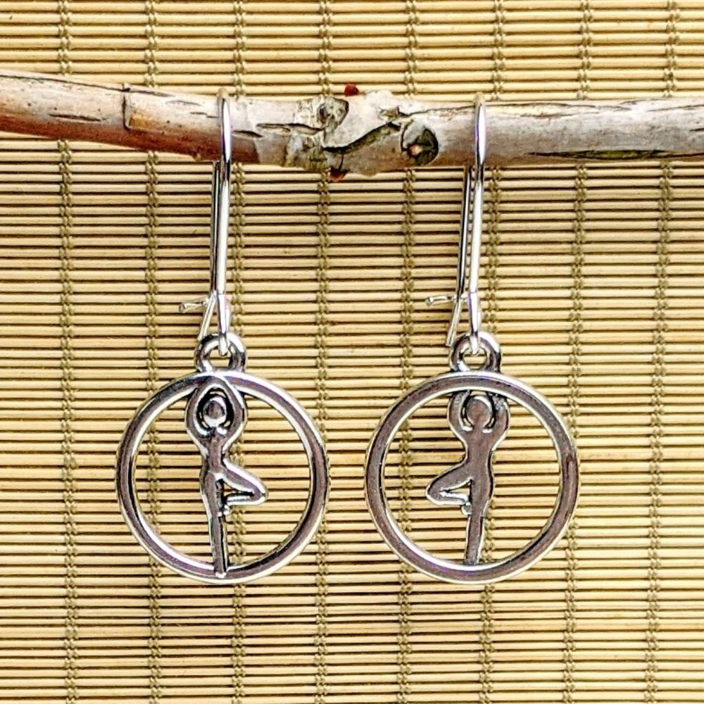 BOHEMIAN SILVER YOGA POSE EARRINGS + FREE GIFT - Picture 1 of 2